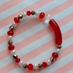 Red and Gold Beaded Stretch Bracelet